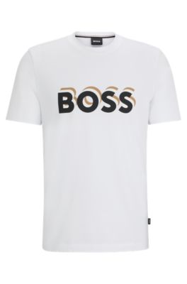 BOSS Cotton jersey T shirt with logo in signature colours