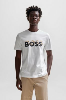 BOSS Cotton jersey T shirt with logo in signature colours