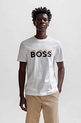 BOSS - T-Shirt aus Baumwoll-Jersey mit Logo in Signature-Farben