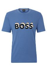 Cotton-jersey T-shirt with logo in signature colours, Blue