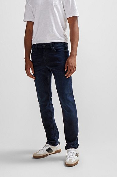 Slim-fit jeans in blue comfort-stretch denim, Dark Blue