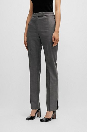 Slim-fit trousers in Italian virgin-wool sharkskin, Dark Grey