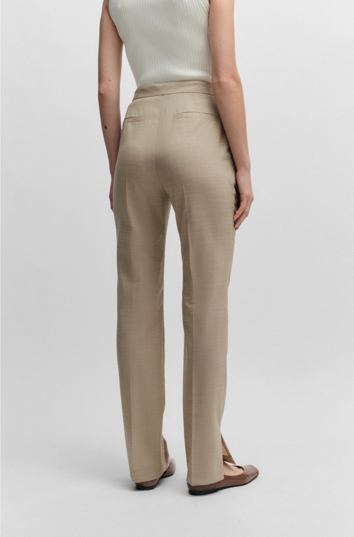 Slim-fit trousers in Italian virgin-wool sharkskin, Beige Patterned