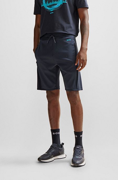 Regular-fit shorts with contrasting logo print, Dark Blue