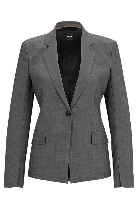 Slim-fit jacket in Italian virgin-wool sharkskin, Grey
