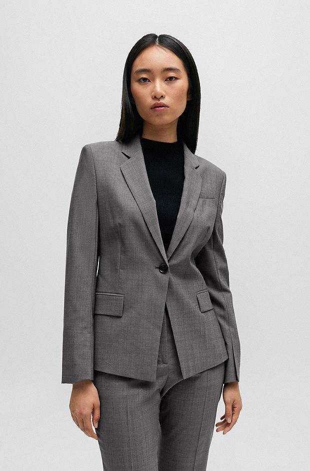 Slim-fit jacket in Italian virgin-wool sharkskin, Grey