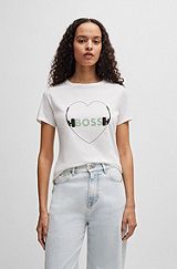 Regular-fit T-shirt in pure cotton with seasonal print, White