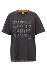 Relaxed-fit T-shirt van katoenen jersey met geborduurd artwork, Zwart
