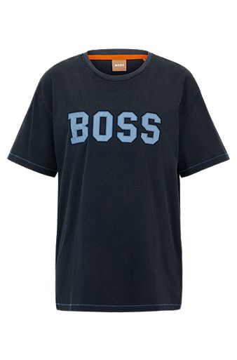 Relaxed-fit T-shirt van katoenen jersey met geborduurd artwork, Donkerblauw