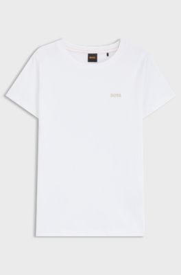 T-shirt en jersey de coton avec d&eacute;tail logot&eacute;, Blanc