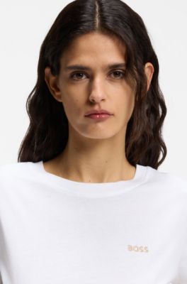 T-shirt en jersey de coton avec d&eacute;tail logot&eacute;, Blanc