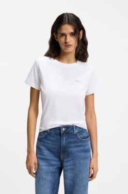 T-Shirt aus Baumwoll-Jersey mit Logo-Detail, Wei&szlig;