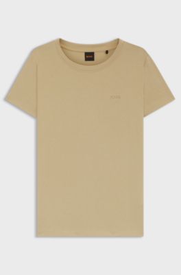 Cotton T-shirt with tonal chest logo, Beige
