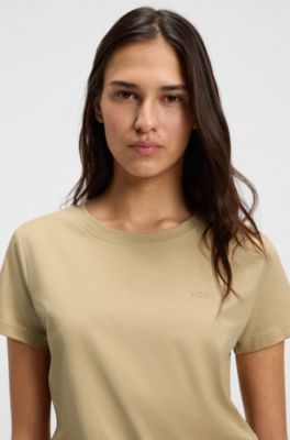 Cotton-jersey slim-fit T-shirt with tonal logo, Beige
