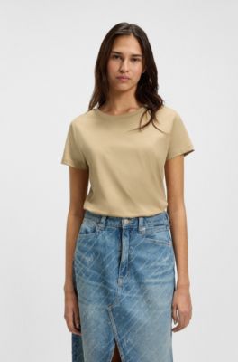 Cotton-jersey slim-fit T-shirt with tonal logo, Beige