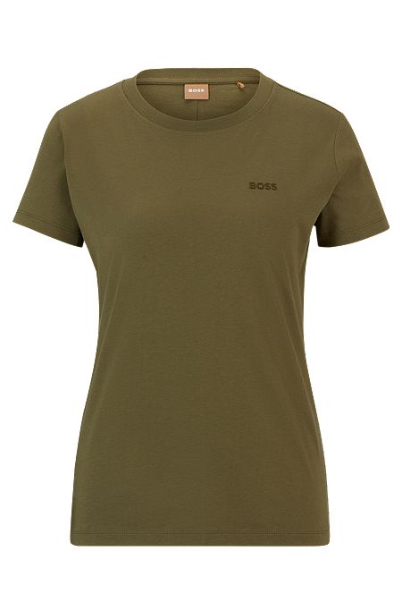 T-shirt med slim fit i bomuldsjersey med logodetalje, Mørkegrøn