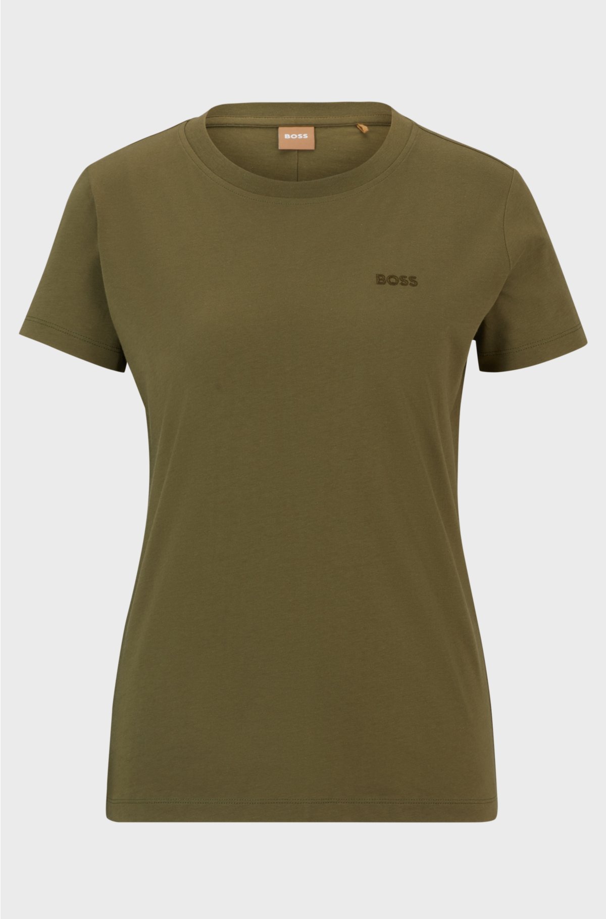 Cotton-jersey slim-fit T-shirt with logo detail, Dark Green