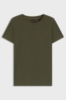 T-shirt i bomullsjersey med logodetalj, M&ouml;rkgr&ouml;n