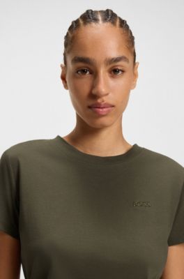 Cotton T-shirt with tonal chest logo, Dark Green