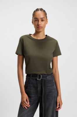 T-shirt i bomullsjersey med logodetalj, M&ouml;rkgr&ouml;n