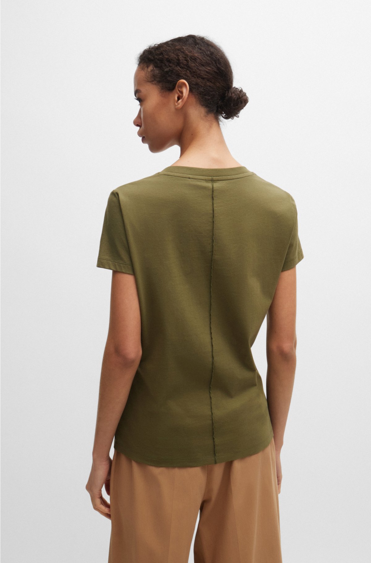 Cotton-jersey slim-fit T-shirt with logo detail, Dark Green