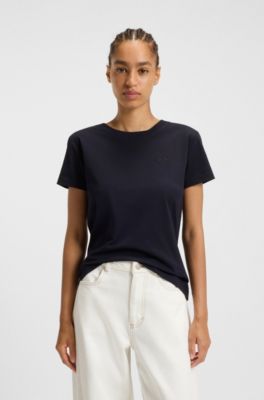 T-shirt i bomullsjersey med logodetalj, M&ouml;rkbl&aring;