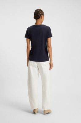 Cotton-jersey T-shirt with logo detail, Dark Blue