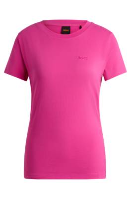 Hugo Boss Cotton-jersey Slim-fit T-shirt With Logo Detail In Pink