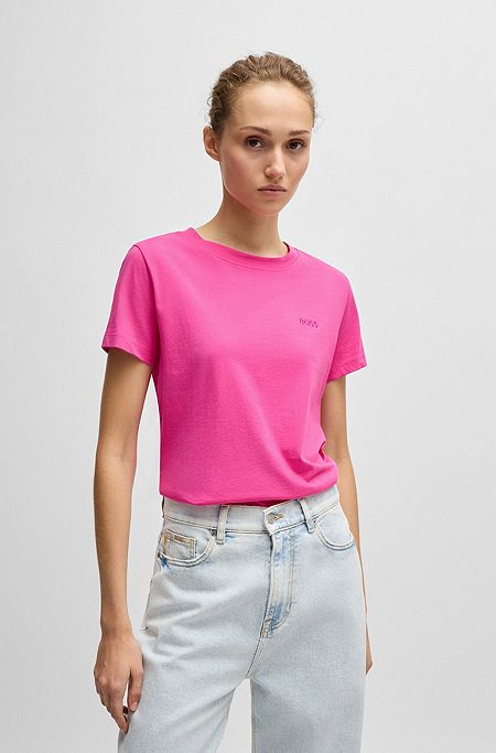 Cotton-jersey slim-fit T-shirt with logo detail, Pink