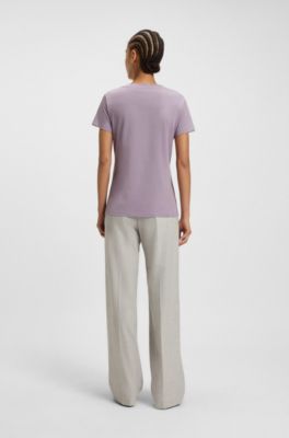 T-shirt en jersey de coton avec d&eacute;tail de logo, Violet clair
