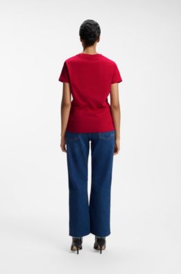 Cotton T-shirt with tonal chest logo, Red