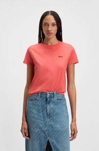 T-shirt slim fit in jersey di cotone con logo tono su tono, Rosso chiaro