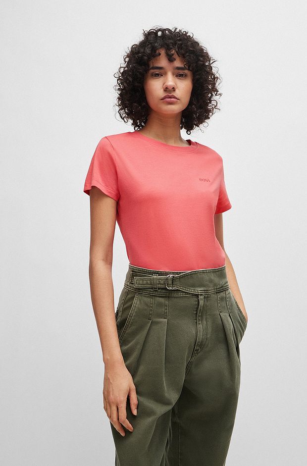 Slim-fit T-shirt van katoenen jersey met logodetail, Pink