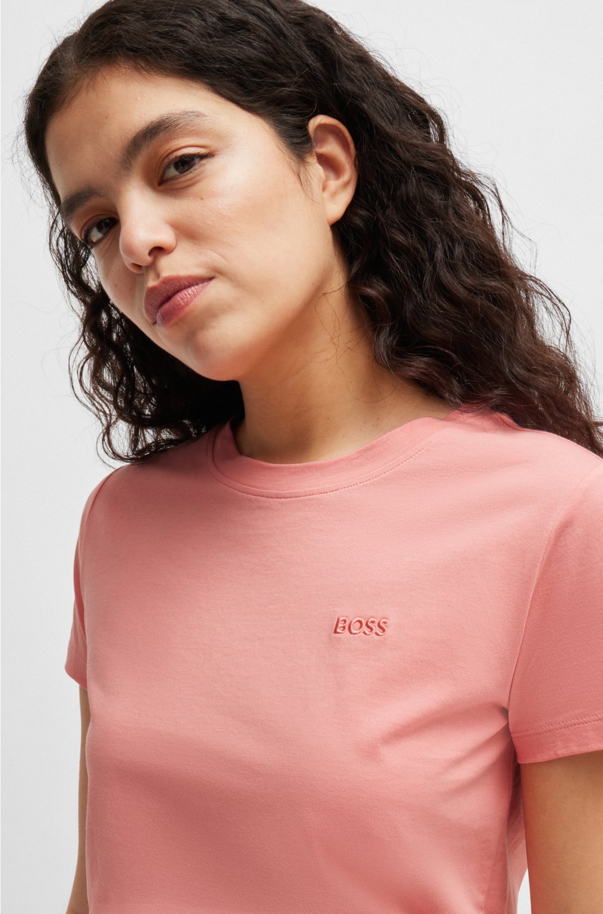 Cotton-jersey slim-fit T-shirt with logo detail, light pink