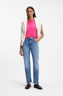 Cotton-jersey slim-fit T-shirt with tonal logo, Pink