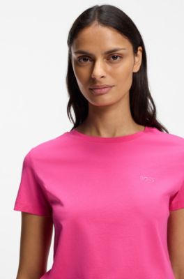Cotton-jersey slim-fit T-shirt with tonal logo, Pink