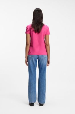 Cotton-jersey slim-fit T-shirt with tonal logo, Pink