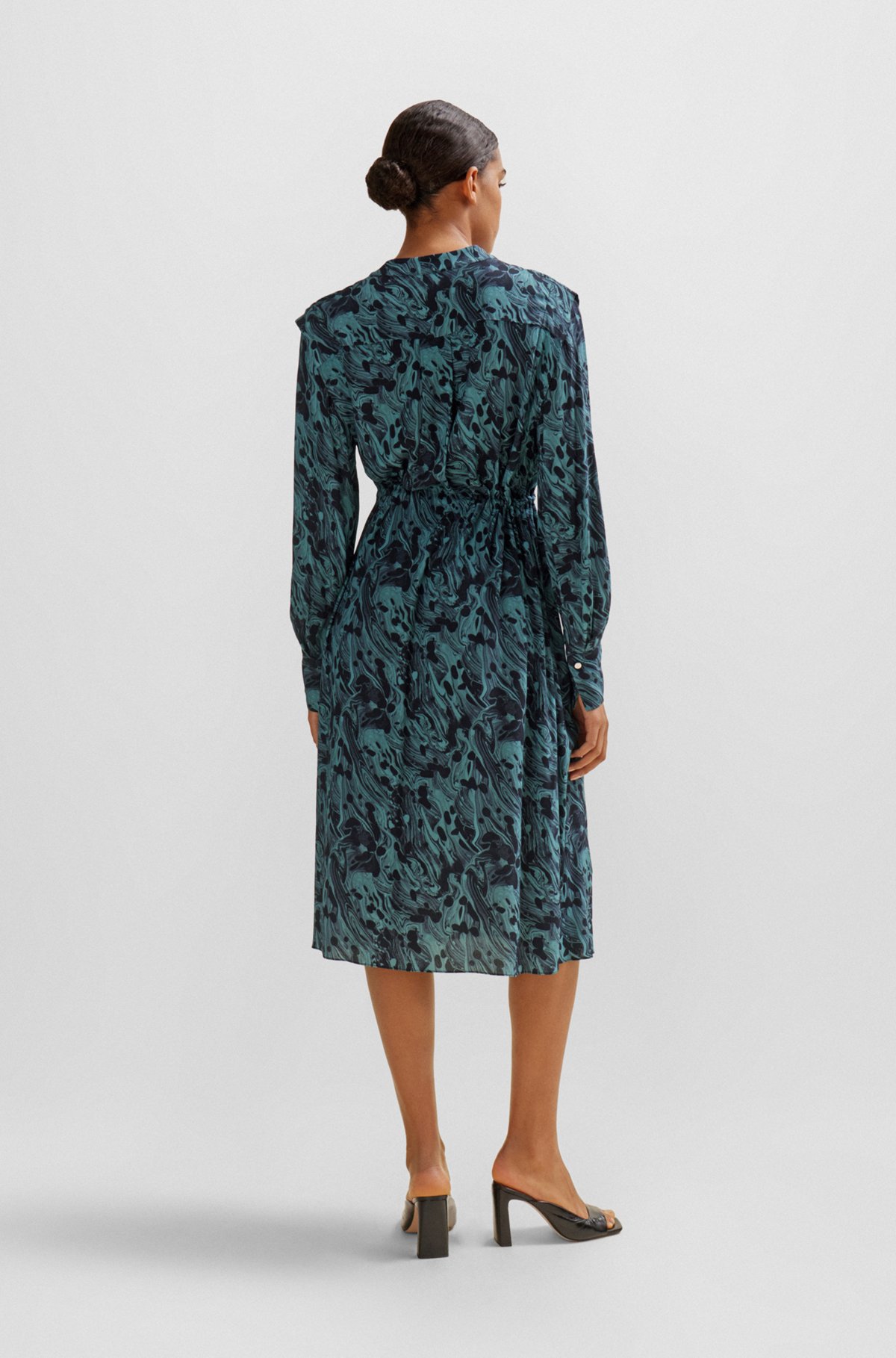 Abstract-printed dress with drawcord waist, Patterned