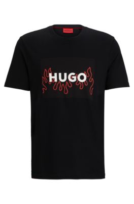 HUGO - コットンジャージー レギュラーフィットTシャツ ファイヤーロゴ