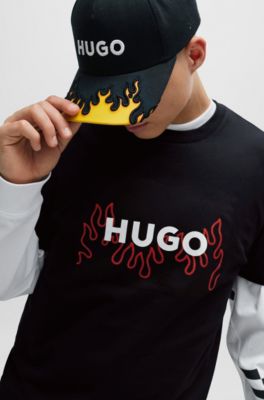 HUGO - コットンジャージー レギュラーフィットTシャツ ファイヤーロゴ