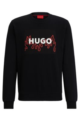 HUGO - Cotton-terry regular-fit sweatshirt with flame logo
