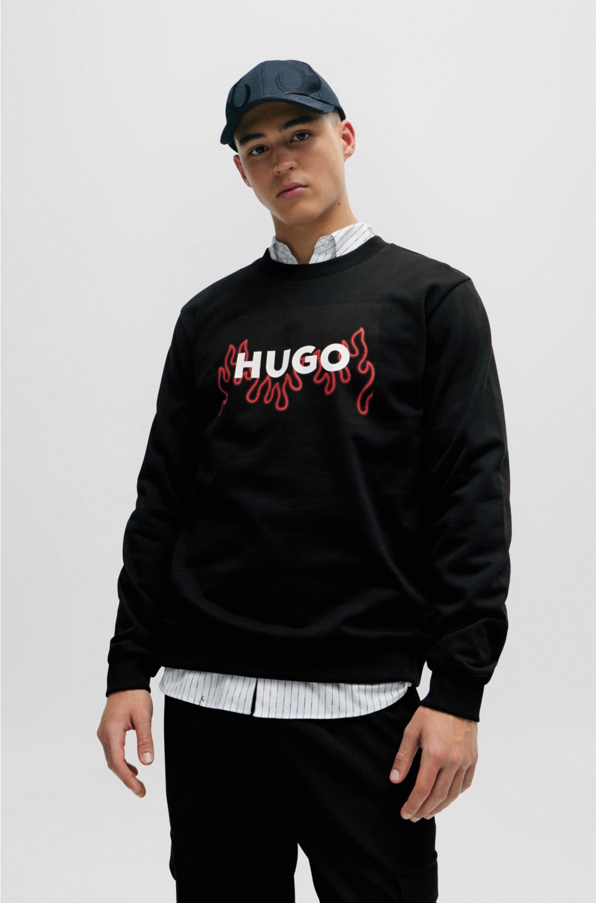 HUGO - Cotton-terry regular-fit sweatshirt with flame logo