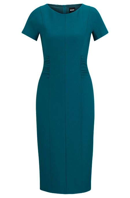 Slit-front business dress with gathered details, Green