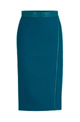 Pencil skirt in wool twill with faux-leather trims, Green