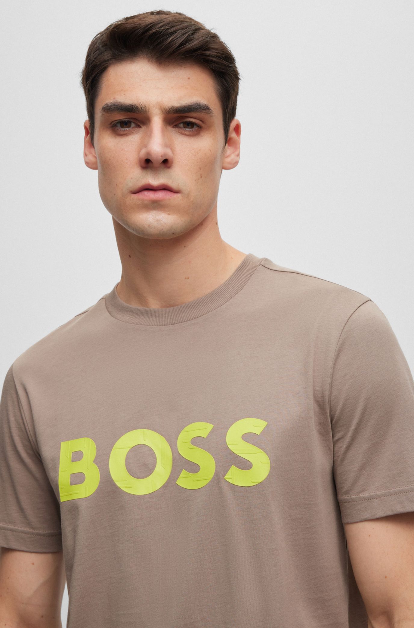 BOSS - コントラスト ロゴプリント Tシャツ コットンジャージー