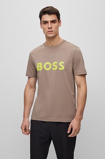 Contrast logo-print T-shirt in cotton jersey, Khaki