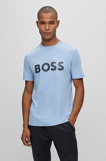 Contrast logo-print T-shirt in cotton jersey, Light Blue