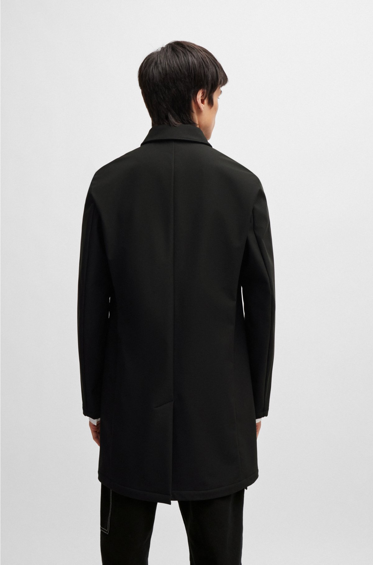 Slim-fit car coat in water-repellent canvas, Black