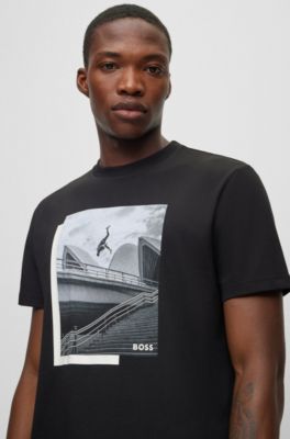 BOSS Photo print T shirt in stretch cotton jersey