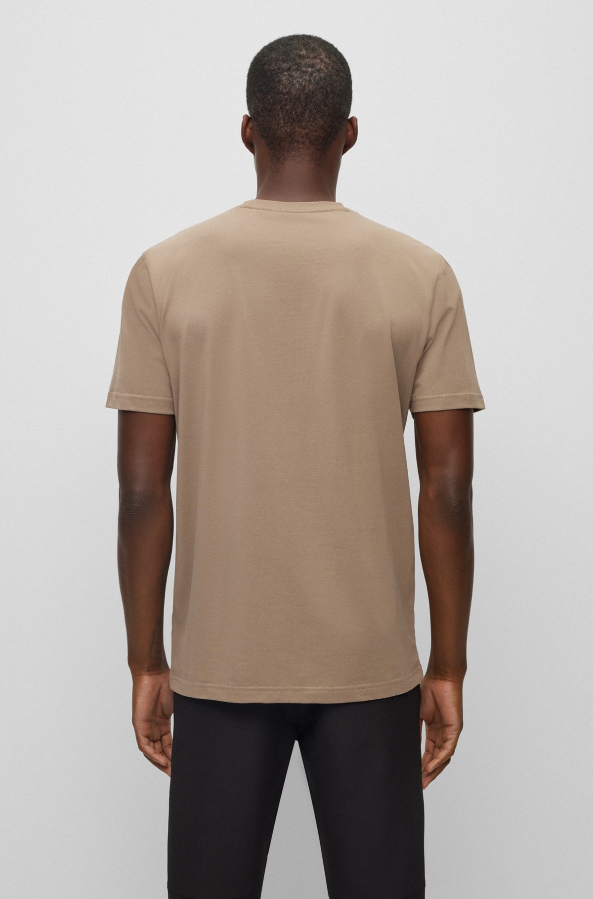 T-Shirt aus elastischem Baumwoll-Jersey mit Foto-Print, Hellbraun